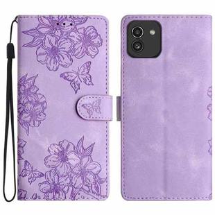 For Samsung Galaxy A03 164mm Cherry Blossom Butterfly Skin Feel Embossed PU Phone Case(Purple)