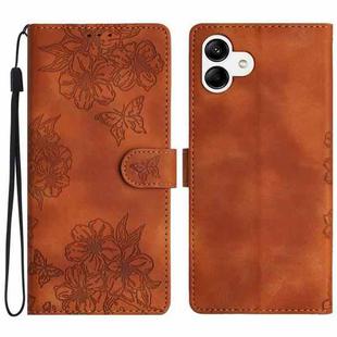 For Samsung Galaxy A04e Cherry Blossom Butterfly Skin Feel Embossed PU Phone Case(Brown)