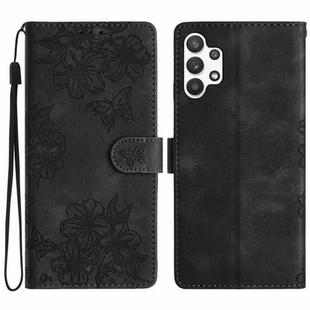 For Samsung Galaxy A32 5G Cherry Blossom Butterfly Skin Feel Embossed PU Phone Case(Black)