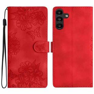 For Samsung Galaxy A34 5G Cherry Blossom Butterfly Skin Feel Embossed PU Phone Case(Red)