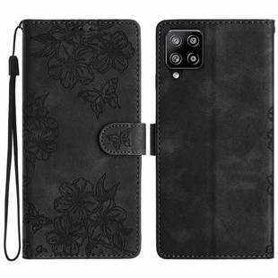 For Samsung Galaxy A42 5G Cherry Blossom Butterfly Skin Feel Embossed PU Phone Case(Black)