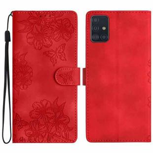 For Samsung Galaxy A51 4G Cherry Blossom Butterfly Skin Feel Embossed PU Phone Case(Red)