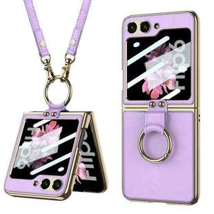 For Samsung Galaxy Z Flip6 GKK Integrated Electroplating Leather Phone Case with Ring/Strap(Purple)