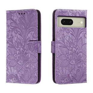 For Google Pixel 8 Lace Flower Embossing Flip Leather Phone Case(Purple)