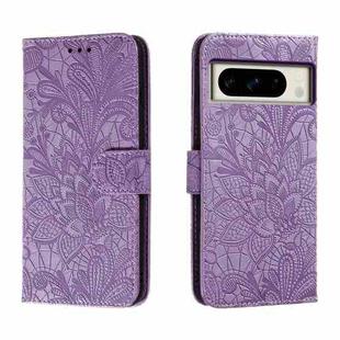 For Google Pixel 8 Pro Lace Flower Embossing Flip Leather Phone Case(Purple)