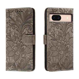 For Google Pixel 8A Lace Flower Embossing Flip Leather Phone Case(Grey)