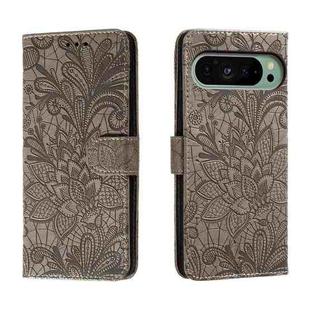 For Google Pixel 9 Lace Flower Embossing Flip Leather Phone Case(Grey)