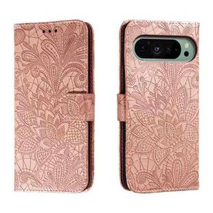 For Google Pixel 9 Lace Flower Embossing Flip Leather Phone Case(Rose Gold)
