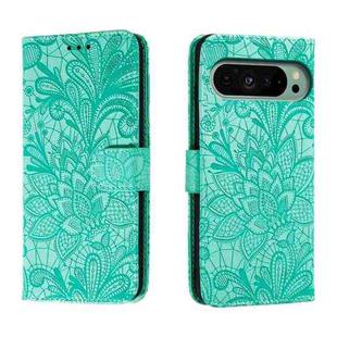 For Google Pixel 9 Lace Flower Embossing Flip Leather Phone Case(Green)