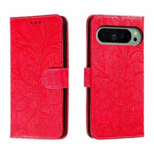For Google Pixel 9 Lace Flower Embossing Flip Leather Phone Case(Red)