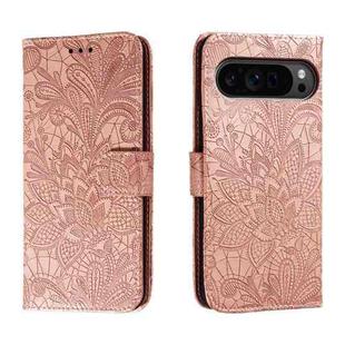 For Google Pixel 9 Pro Lace Flower Embossing Flip Leather Phone Case(Rose Gold)