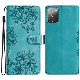 For Samsung Galaxy S20 FE Cherry Blossom Butterfly Skin Feel Embossed PU Phone Case(Green)