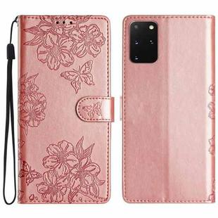 For Samsung Galaxy S20+ Cherry Blossom Butterfly Skin Feel Embossed PU Phone Case(Rose Gold)