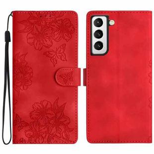 For Samsung Galaxy S22+ 5G Cherry Blossom Butterfly Skin Feel Embossed PU Phone Case(Red)