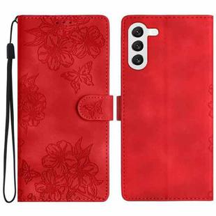 For Samsung Galaxy S23 5G Cherry Blossom Butterfly Skin Feel Embossed PU Phone Case(Red)