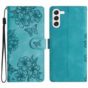 For Samsung Galaxy S23 5G Cherry Blossom Butterfly Skin Feel Embossed PU Phone Case(Green)