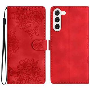 For Samsung Galaxy S23+ 5G Cherry Blossom Butterfly Skin Feel Embossed PU Phone Case(Red)