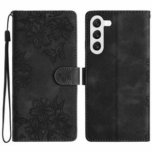 For Samsung Galaxy S23+ 5G Cherry Blossom Butterfly Skin Feel Embossed PU Phone Case(Black)