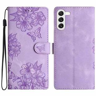 For Samsung Galaxy S24 5G Cherry Blossom Butterfly Skin Feel Embossed PU Phone Case(Purple)