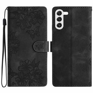 For Samsung Galaxy S24 5G Cherry Blossom Butterfly Skin Feel Embossed PU Phone Case(Black)