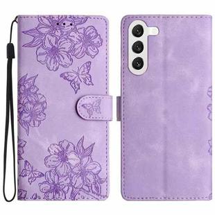 For Samsung Galaxy S24+ 5G Cherry Blossom Butterfly Skin Feel Embossed PU Phone Case(Purple)