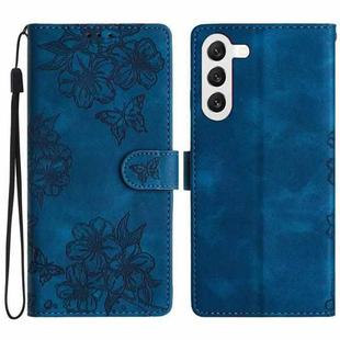 For Samsung Galaxy S24+ 5G Cherry Blossom Butterfly Skin Feel Embossed PU Phone Case(Blue)