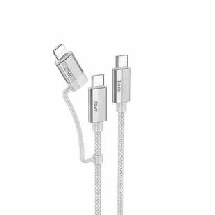 hoco U134 Type-C / USB-C to Type-C / USB-C + 8 Pin 2 in 1 Braided Fast Charging Data Cable, Length:1.2m(Grey)