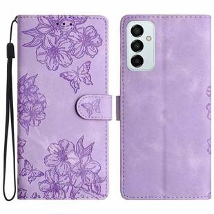 For Samsung Galaxy M23 Cherry Blossom Butterfly Skin Feel Embossed PU Phone Case(Purple)