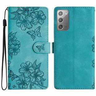 For Samsung Galaxy Note20 Cherry Blossom Butterfly Skin Feel Embossed PU Phone Case(Green)