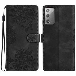 For Samsung Galaxy Note20 Cherry Blossom Butterfly Skin Feel Embossed PU Phone Case(Black)