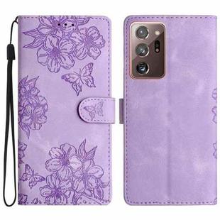 For Samsung Galaxy Note20 Ultra Cherry Blossom Butterfly Skin Feel Embossed PU Phone Case(Purple)