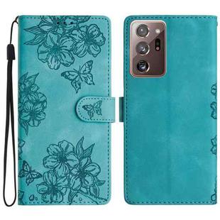 For Samsung Galaxy Note20 Ultra Cherry Blossom Butterfly Skin Feel Embossed PU Phone Case(Green)