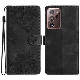 For Samsung Galaxy Note20 Ultra Cherry Blossom Butterfly Skin Feel Embossed PU Phone Case(Black)
