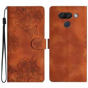 For LG K50 Cherry Blossom Butterfly Skin Feel Embossed PU Phone Case(Brown)