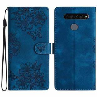 For LG K51S Cherry Blossom Butterfly Skin Feel Embossed PU Phone Case(Blue)