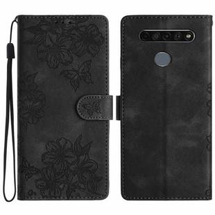 For LG K51S Cherry Blossom Butterfly Skin Feel Embossed PU Phone Case(Black)