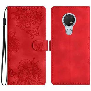 For Nokia 6.2 / 7.2 Cherry Blossom Butterfly Skin Feel Embossed PU Phone Case(Red)