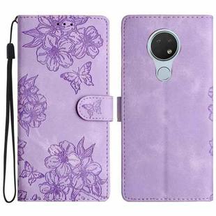 For Nokia 6.2 / 7.2 Cherry Blossom Butterfly Skin Feel Embossed PU Phone Case(Purple)