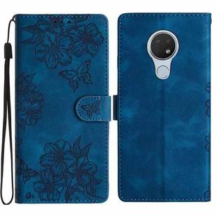 For Nokia 6.2 / 7.2 Cherry Blossom Butterfly Skin Feel Embossed PU Phone Case(Blue)