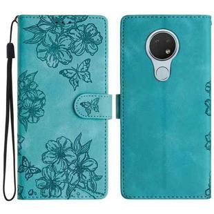 For Nokia 6.2 / 7.2 Cherry Blossom Butterfly Skin Feel Embossed PU Phone Case(Green)