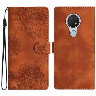 For Nokia 6.2 / 7.2 Cherry Blossom Butterfly Skin Feel Embossed PU Phone Case(Brown)