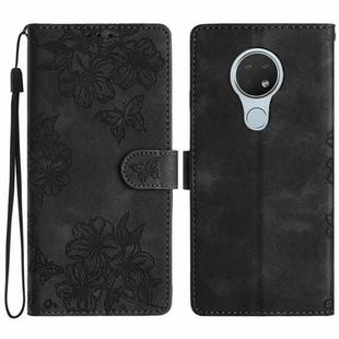 For Nokia 6.2 / 7.2 Cherry Blossom Butterfly Skin Feel Embossed PU Phone Case(Black)