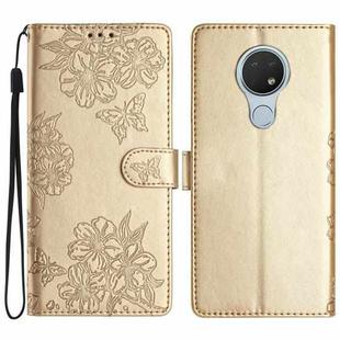 For Nokia 6.2 / 7.2 Cherry Blossom Butterfly Skin Feel Embossed PU Phone Case(Gold)