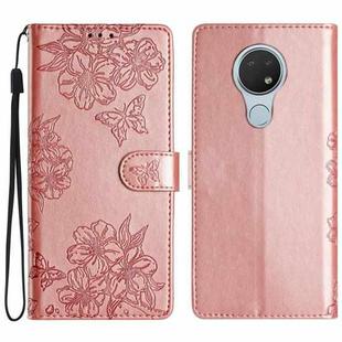 For Nokia 6.2 / 7.2 Cherry Blossom Butterfly Skin Feel Embossed PU Phone Case(Rose Gold)