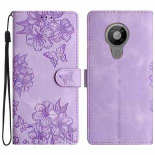 For Nokia 5.4 Cherry Blossom Butterfly Skin Feel Embossed PU Phone Case(Purple)