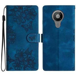 For Nokia 5.4 Cherry Blossom Butterfly Skin Feel Embossed PU Phone Case(Blue)
