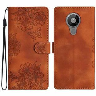 For Nokia 5.4 Cherry Blossom Butterfly Skin Feel Embossed PU Phone Case(Brown)