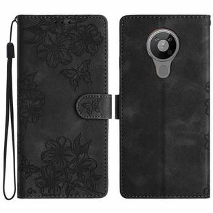 For Nokia 5.4 Cherry Blossom Butterfly Skin Feel Embossed PU Phone Case(Black)