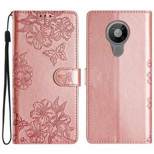 For Nokia 5.4 Cherry Blossom Butterfly Skin Feel Embossed PU Phone Case(Rose Gold)