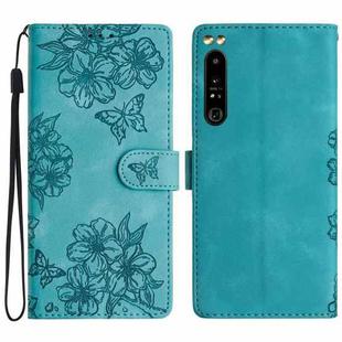 For Sony Xperia 1 IV Cherry Blossom Butterfly Skin Feel Embossed PU Phone Case(Green)